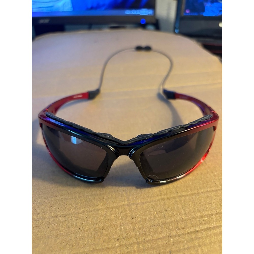 EGO Wraparound Sport Sunglasses Black Red Frame Smoke Lenses w/ UV